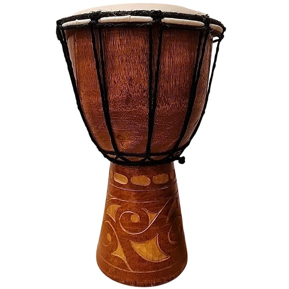 Wooden Djembe Drum Hand Carved Decorative Percussion Instrument - Picture 1 of 4